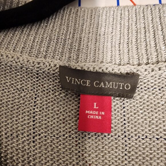 Vince Camuto V Neck Sweater NWT Silver Large- Hole in shoulder - Picture 8 of 11